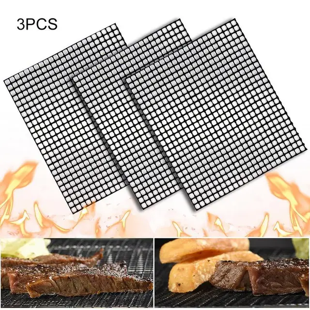 Bbq Grill Háló Nem Tapadó Hálószőnyeg 3 Nagy Teherbírású Hálógrill-Szőnyegű Barbecue Kiegészítő 13X15.7 - Image 2