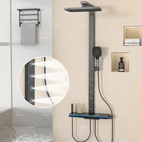 Grey Bathroom Shower Set Waist Spray Smart Digital Display Shower Faucet Full Set Hotel Apartment Bathtub Rainfall Shower System 1