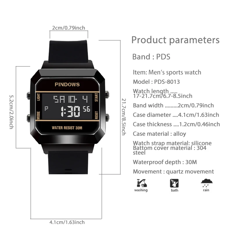 Waterproof Men Digital Watches Silicone Band Youth Student High Quality Hand Clock Boy Backlight Fashion Sport Wristwatch Male