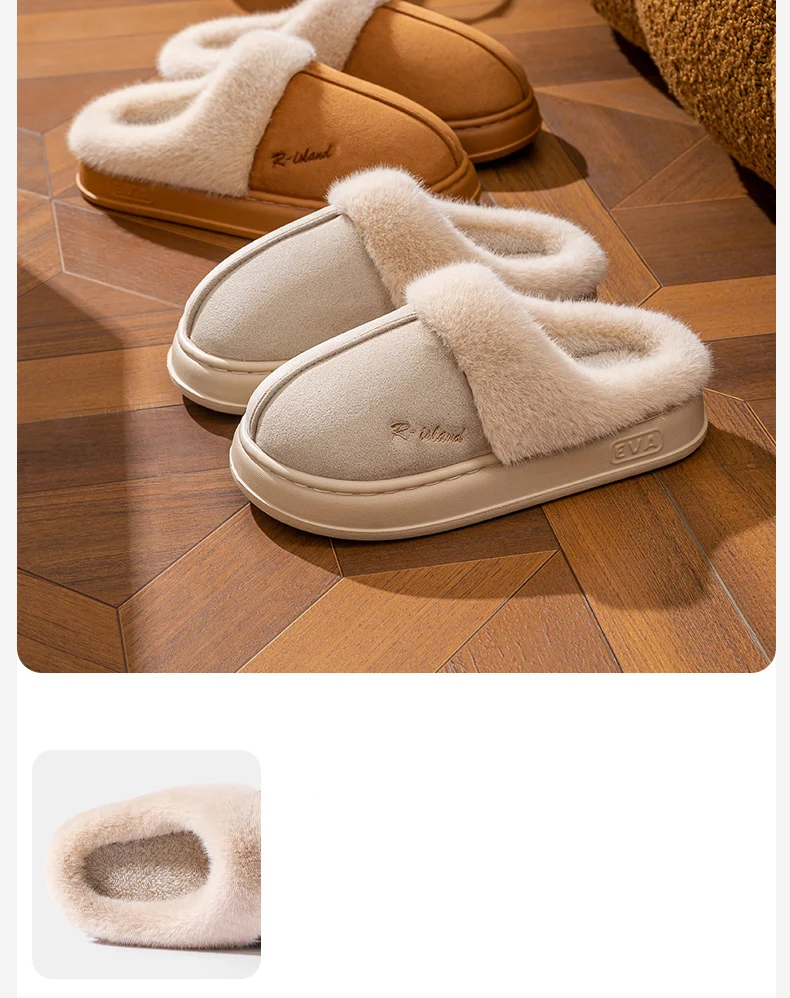 Comwarm Mode Frauen Fuzzy Hausschuhe Winter Neue Pelz Kragen Hausschuhe Weiche Sohle Flauschigen Hause Baumwolle Schuhe Plattform Plüsch Hausschuhe – Detail 15