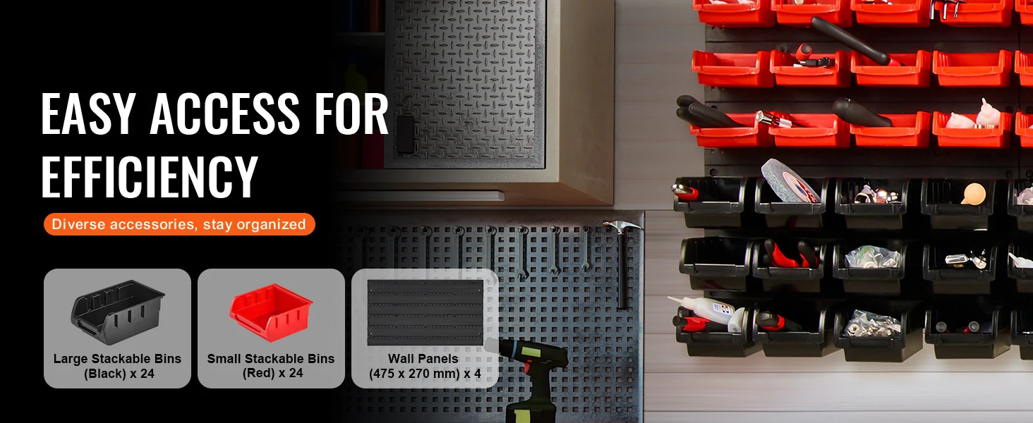 nástěnný organizér s několika plastovými boxy