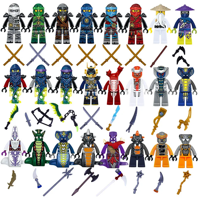 24Pcs Ninja Set Mini Toy Doll Figure Ghost Evil Pythor Chop'Rai Mezmo Moto Jay Cole Kai Zane Lloyds Building Block Toy