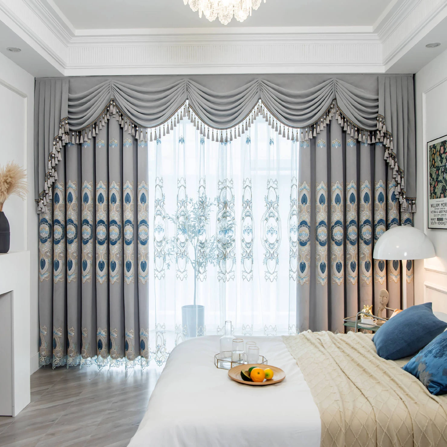 

Herringbone Chenille Embroidery European Style Finished Curtains for Living Room Bedroom Curtains Simple European Small Fresh