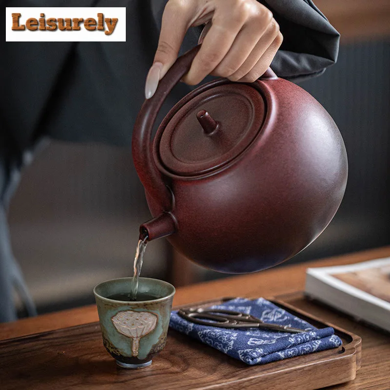 1000ML Retro Kiln Change Ceramic Teapot Large Capacity Lifting Handle Pot Household Boiling Water Tea Maker Kettle Kungfu Teaset