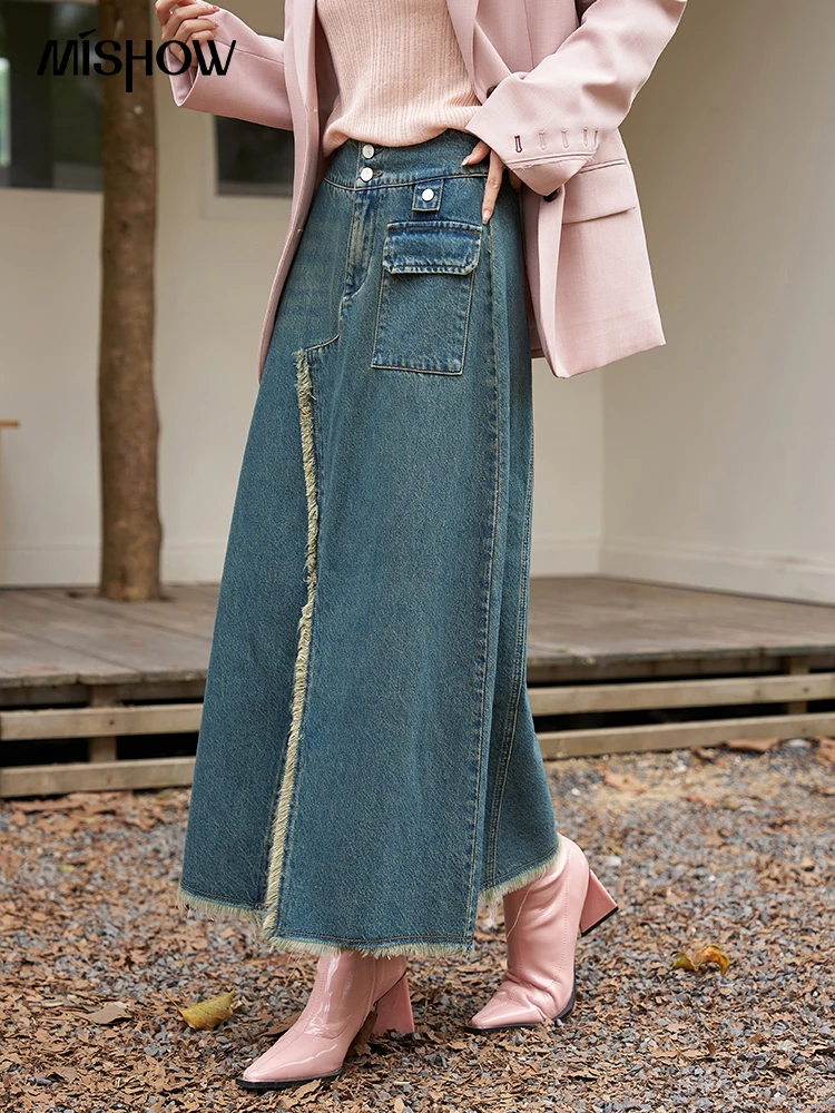 fashionable autumn winter retro slim zipper pocket parka coat casual pockets to keep warm and loose cropped cotton plaid jacket MISHOW Front Split Irregular Denim Skirt for Women 2023 Autumn American Retro Pockets Versatile Female A-LINE Skirt MXC42B0117