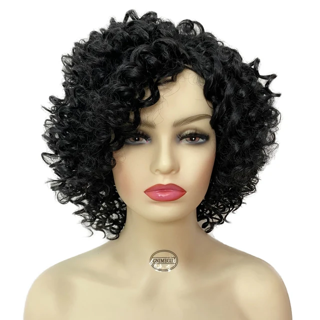 Synthetic African American Wig Natural Synthetic Short Afro Kinky Curly Wig Female Hair Ombre Brown Waving Wig for Woman Sale Black