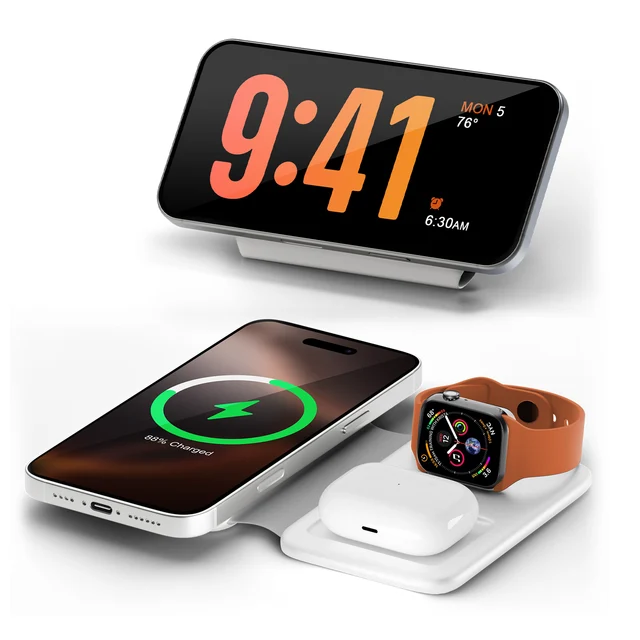 15W Wireless Chargers Magnetic 3 in 1 Foldable Stand Pad Dock Fast Charg Travel iPhone17 16 15 14 13 Pro Max Apple Watch Airpod 1