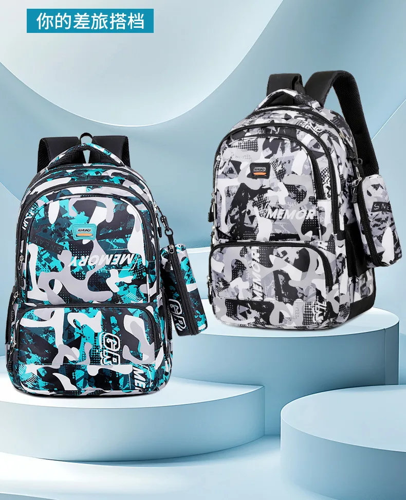 Camouflage Print Rucksack Große Kapazität Casual Doppel Schulter Tasche Laptop Tasche Für Männer Mittelschule Doppel Schulter Taschen – Detail 2