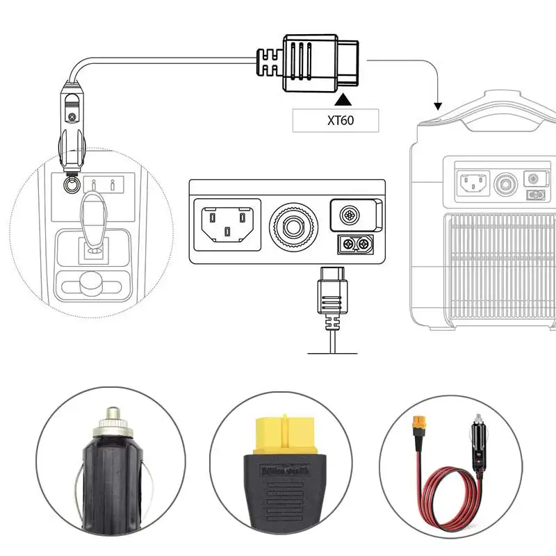 Cigarette Lighter Adapter Cable Extension Cable 12V 24V Car Cigarette Lighter to XT60 Charging Cable ALLPOWERS S2000 Pro Bluetti EB55 Anker 757/767 Ecoflow Delta/River