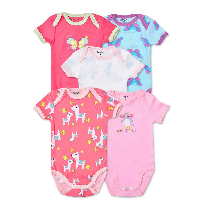 5Pcs 3M-24M Short Sleeve Cotton Winggle-in Jumpsuit Infant Baby Bodysuit