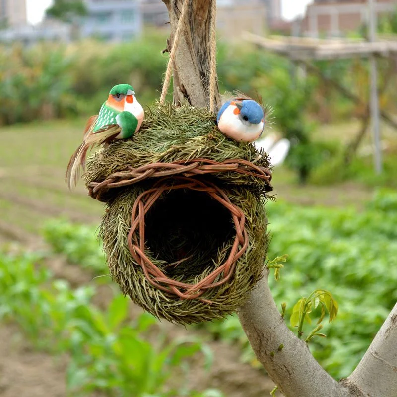 Maison de colibri en herbe naturelle, pour l'extérieur, paille tissée à la  main, petit oiseau naturel suspendu, niche pour oiseaux - AliExpress