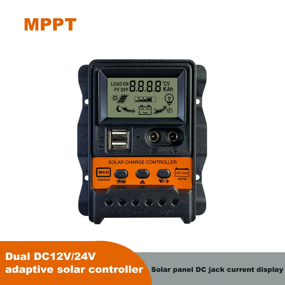 

10A,20A,30A Solar Charge Controller 12V/24V PWM Solar Panel Battery Controller Dual DC+USB LCD Display Compatible with Sealed