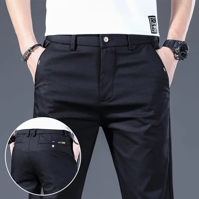 Summer Elegant Fashion Harajuku Slim Fit Trousers Loose All Match Sport Casual Pants Solid Pockets Thin Style Straight Leg Pants