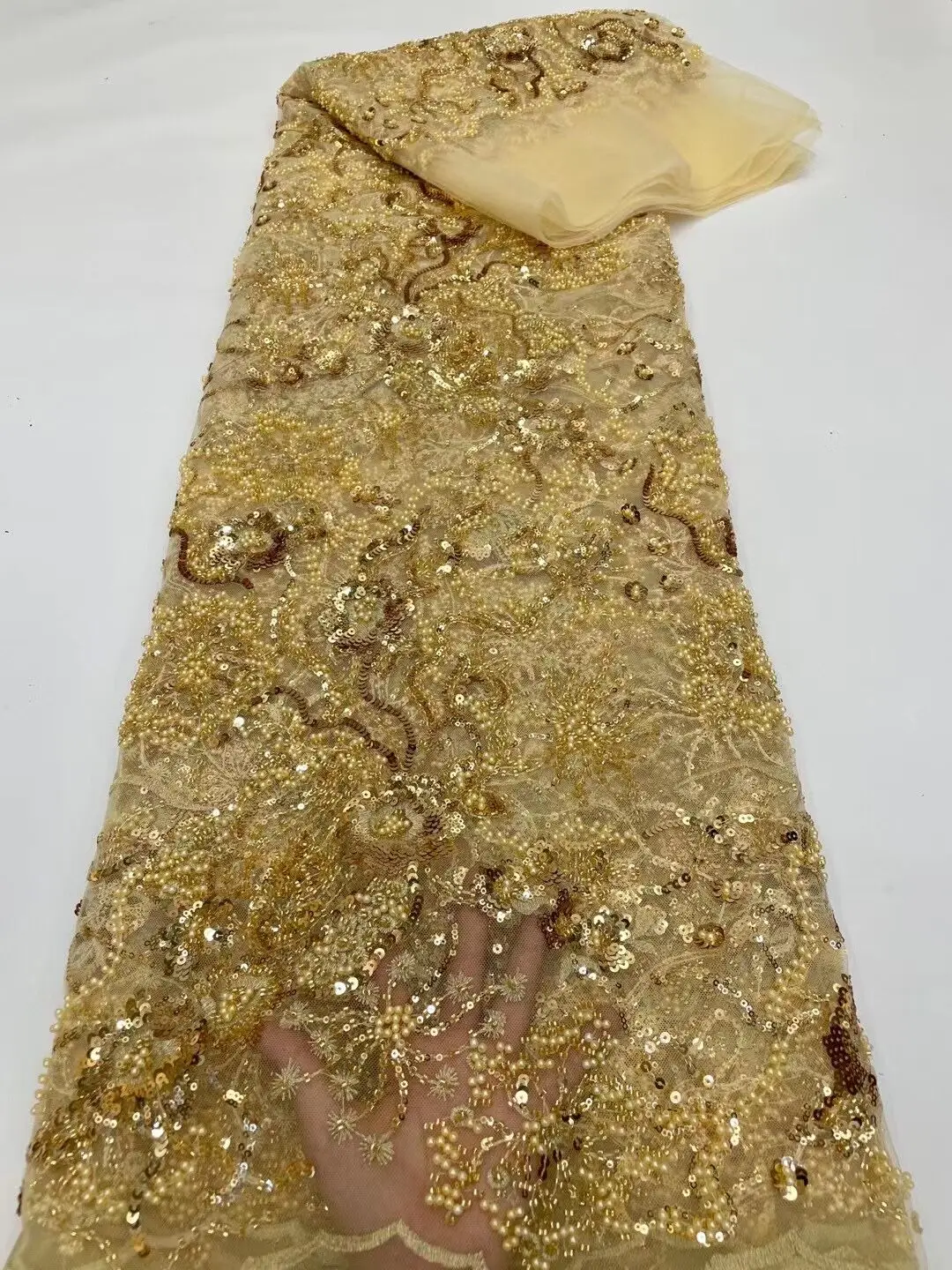 

African Nigerian High Quality Tulle Lace Fabric With beads Embroidery SYJ-1302438 Dresses Sewing Sequins