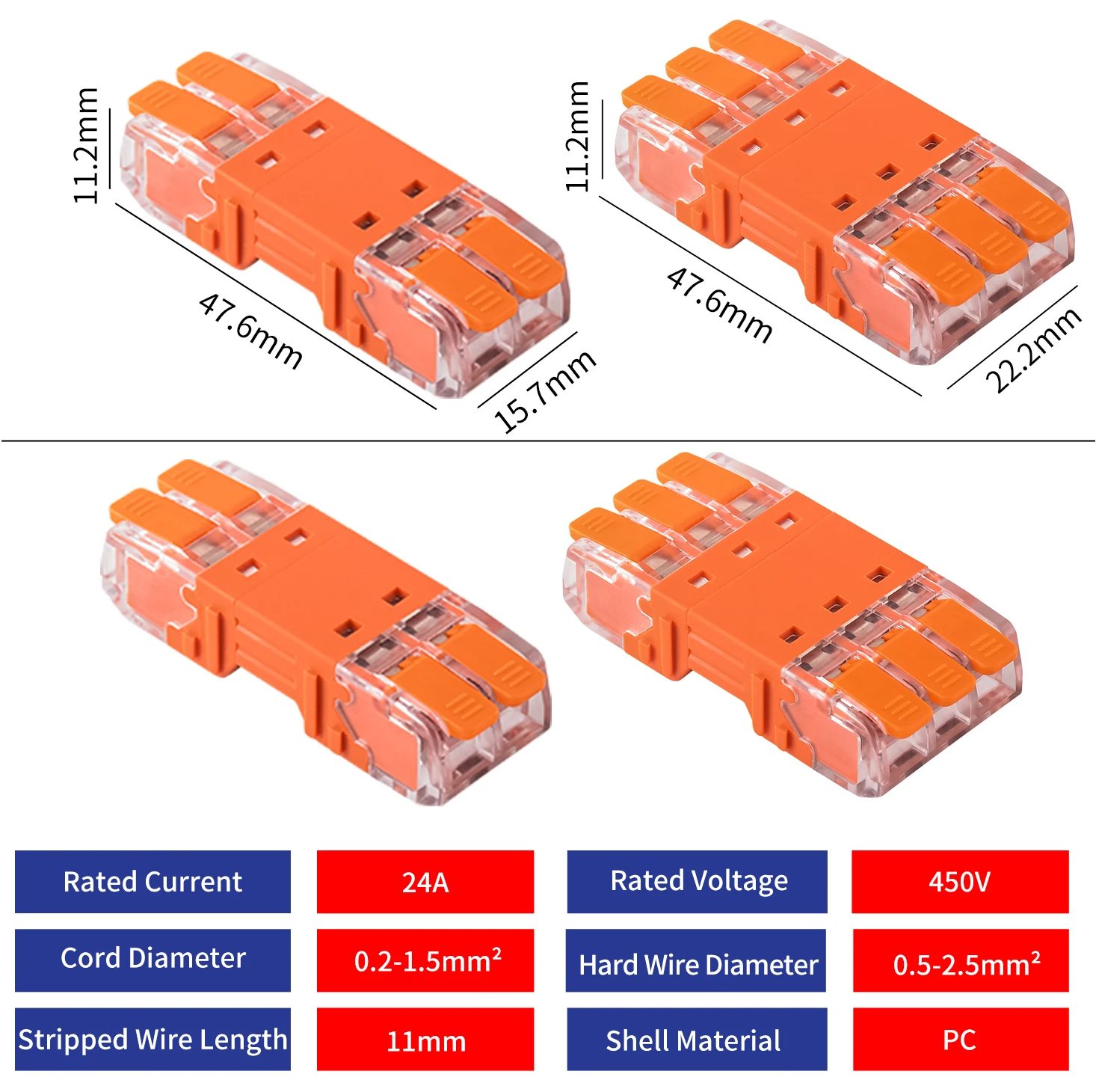 Wire Connector JINH 2Pcs CMK 64 Quick Lever Wire Connectors Free Splicing for Compact Pluggable Male Female Terminals Universal Blocks 450V