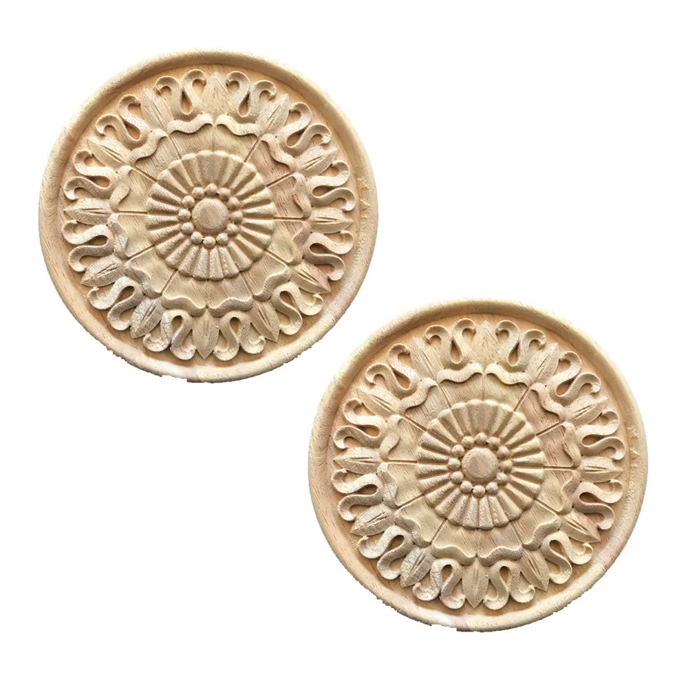 

2Pcs Wood Carved Flower Carving Round Wood Appliques for Furniture Cabinet Unpainted Wooden Mouldings Decal Decorative Figurines