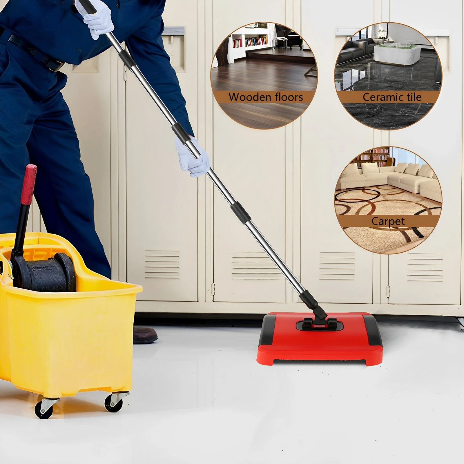 Carpet Floor Sweeper Hand Push Automatic Broom Cleaner for Home Office Rugs Pet Hair Dust Scraps Paper Cleaning - 5