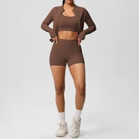 3PCS Yoga Set Nude Feeling Workout Sets Women Tracksuit Gym Push Up Fitness Running Workout Sportwear Sport Bra Leggings Suit - Image 3