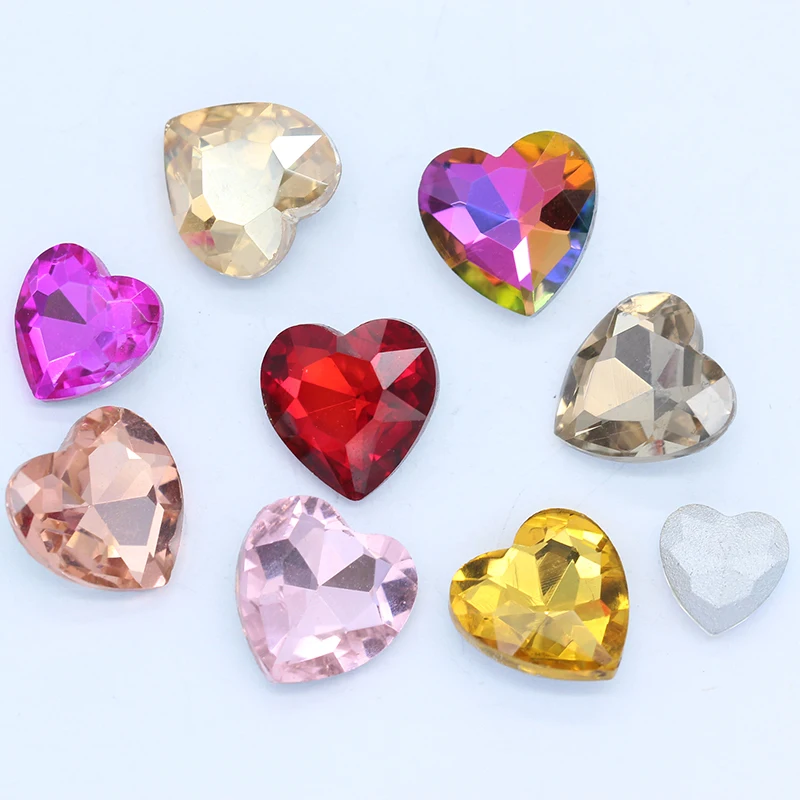 20p 14mm Heart color pointed foiled back strass stone faceted crystal