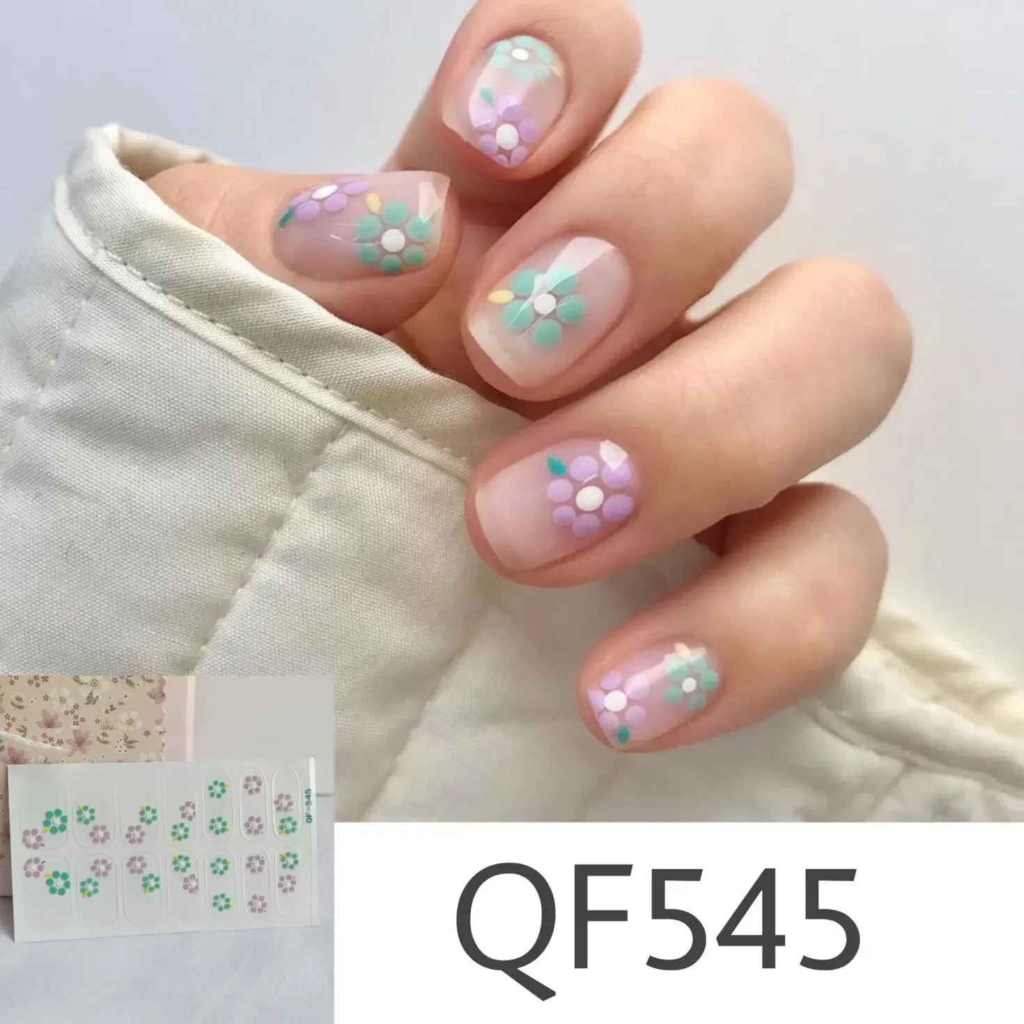 14Stickers/Sheet Graffiti Style Nail Stickers Daisy Polka Dot Line Design DIY Nail Stickers Full Cover Waterproof Suitable Girls