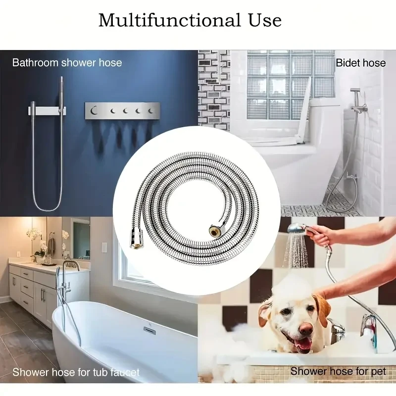 Shower Hose Stainless Steel Anti-Kink Leak-Proof Universal G 1/2 Connection
