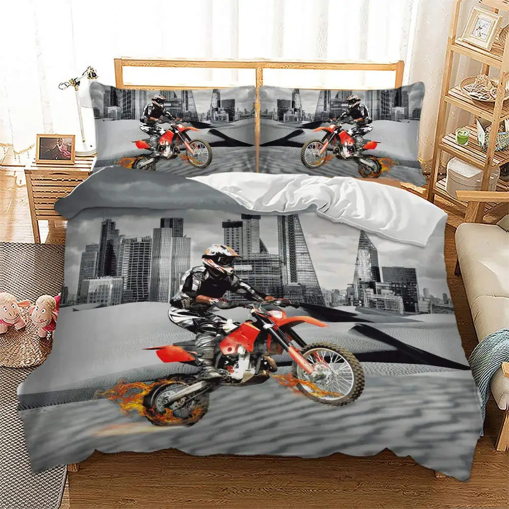 3D Printed Dirt Bike Duvet Cover Motocross Rider Comforter Cover Set