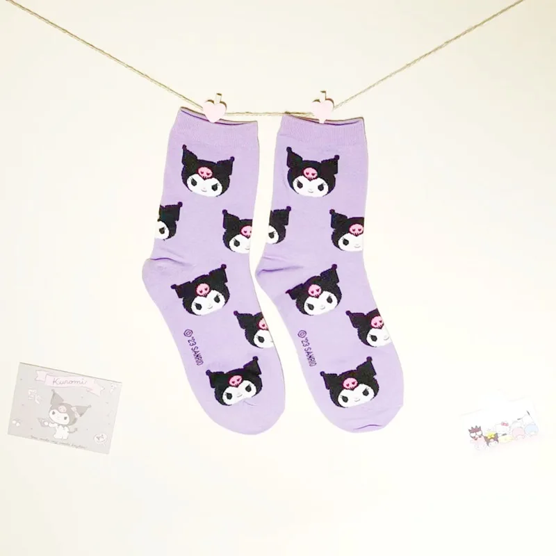 

Kuromi Socks Kawaii Lady's Sanrio Cartoon Socks Purple Combed Cotton Midtube Women's Socks Cute Cartoon Stockings