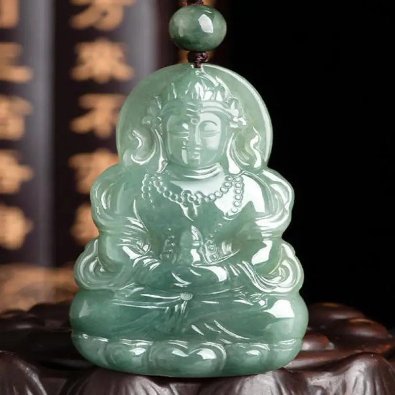 

Send Certificate Myanmar Jadeite Guanyin Buddha Necklace Men Women Feng Shui Charm Natural Burma Jade Guan Yin Lucky Amulet Gift