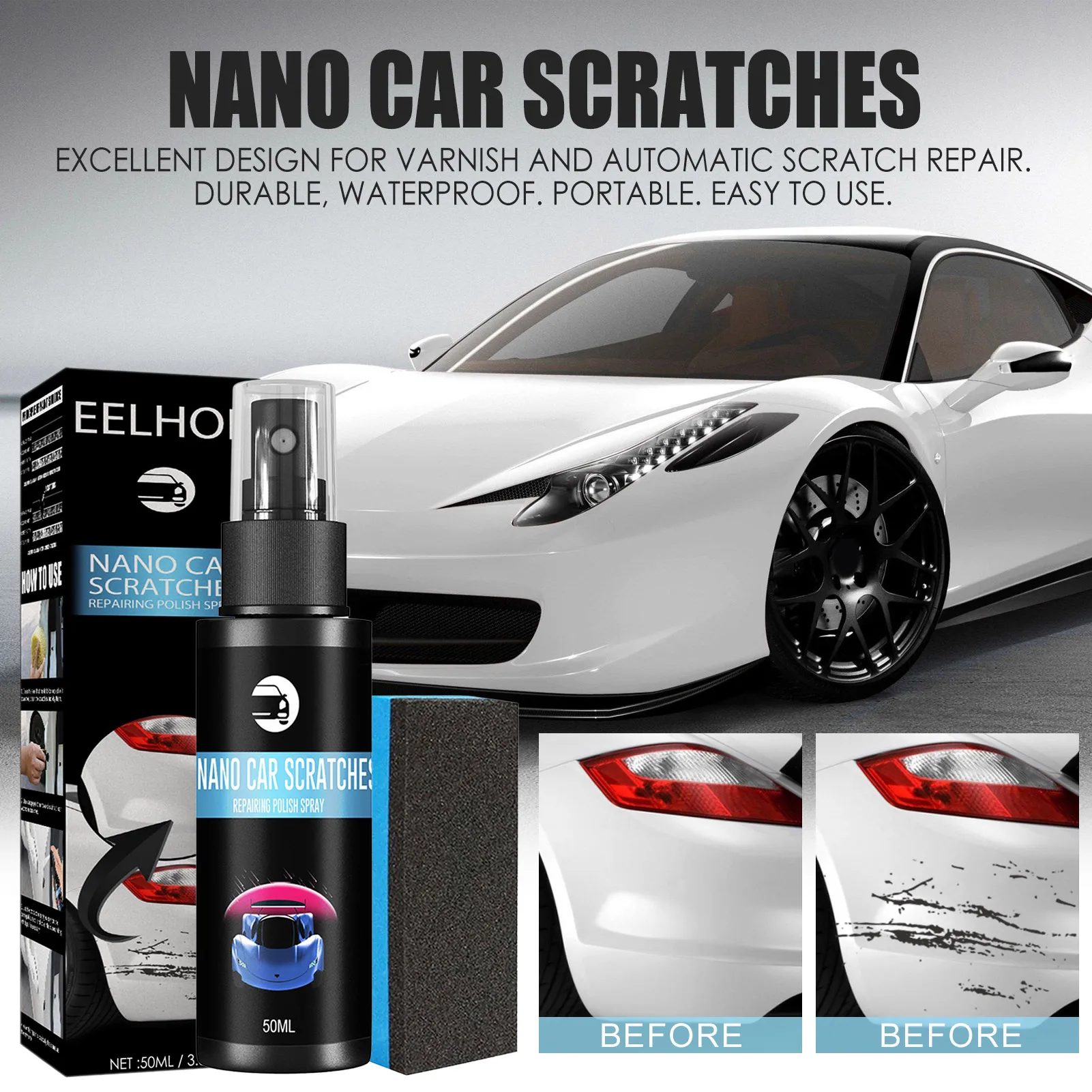 Nano Car Scratch Remover Car Swirl Removal Tool Clarity Restorer Nano Repairing Coating Spray For Body Paint Correction