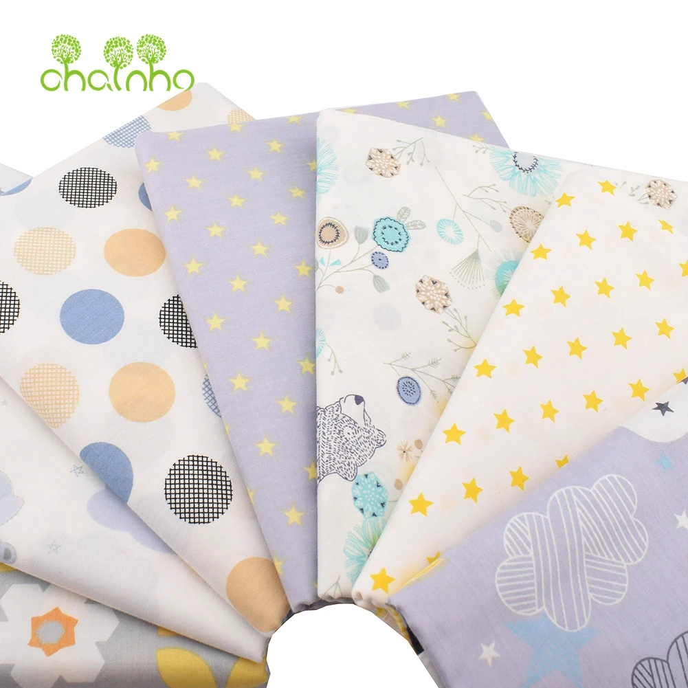 Chainho,Printed Twill Weave Cotton Fabric,Patchwork Cloth,DIY Sewing Quilting Material,Gray Cartoon Series,2 Sizes,15C195