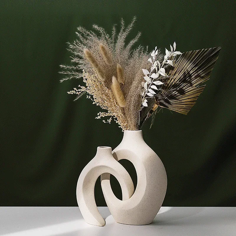 

Northern Europe Ceramic White Vase Creative Suit Flower Arrangement Simple Two-piece Vase Snuggle Pack