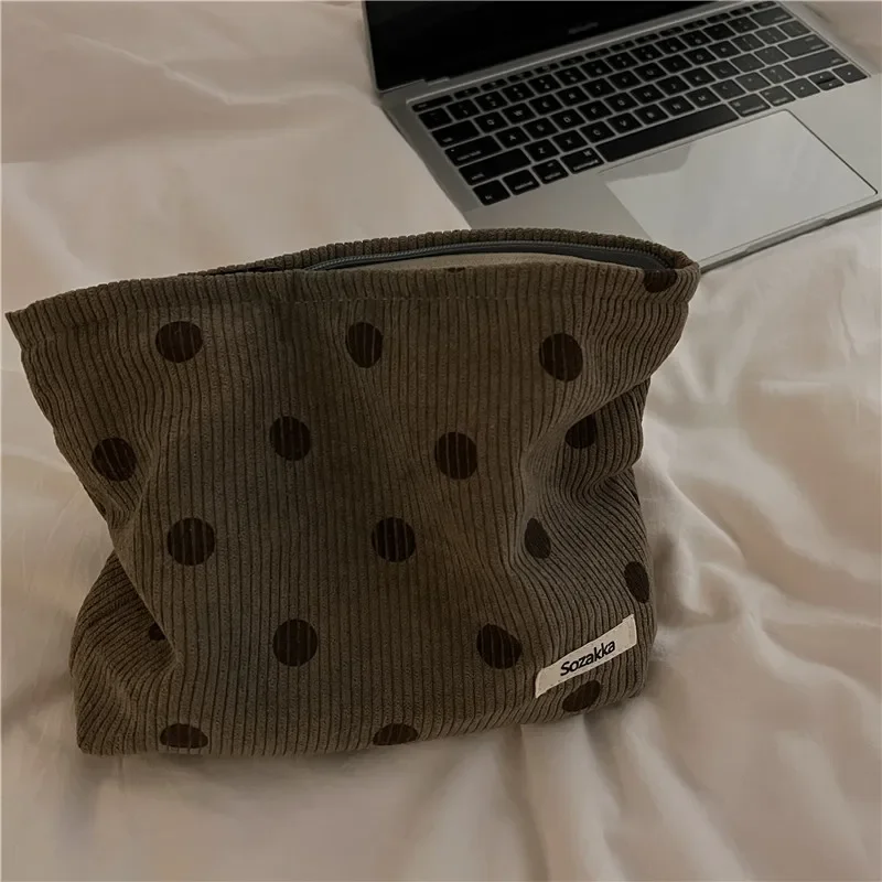 Style Corduroy Cosmetic Bag Women Handbags Purses Smile&Dots Makeup Organizer Storage Makeup Bag Girls Pencil Case Bags 4