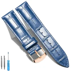 Elegant Genuine Calfskin Leather Watch Band Replacement Strap - 22mm (Blue rose gold)