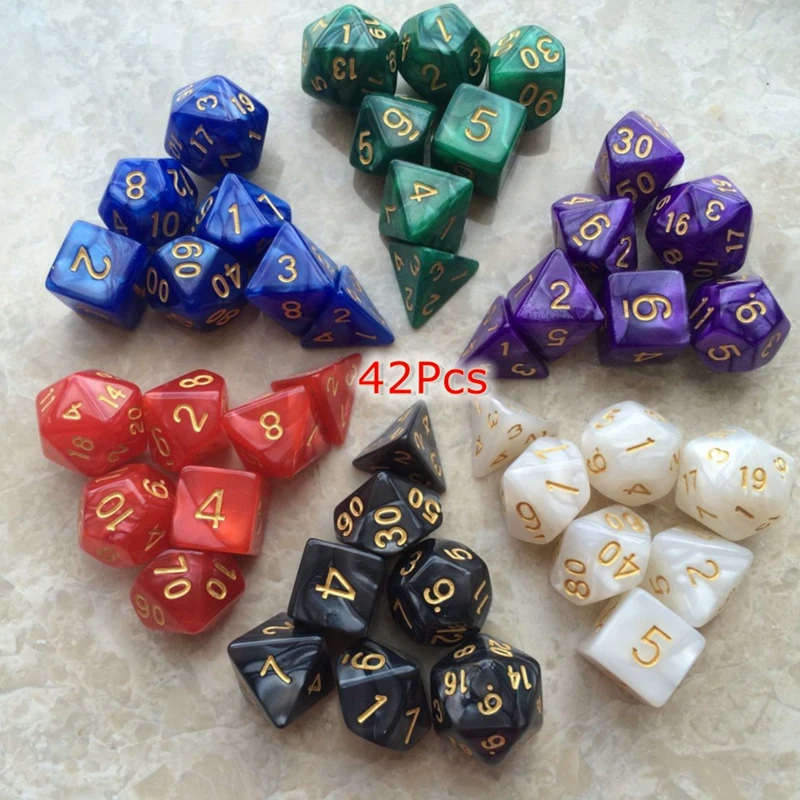 

42Pcs Multicolor Dice Set Acrylic Polyhedral Role Playing Board Game Dice For Dungeons Dragons Dnd RPGs D4 D6 D8 D10 D% D12 D20