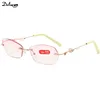 Diamond Cutting Reading Eyeglasses Alloy Rimless Women Pink Gradient Reading Glasses Woman Rhinestone Metal Anti Blue +4.0 4