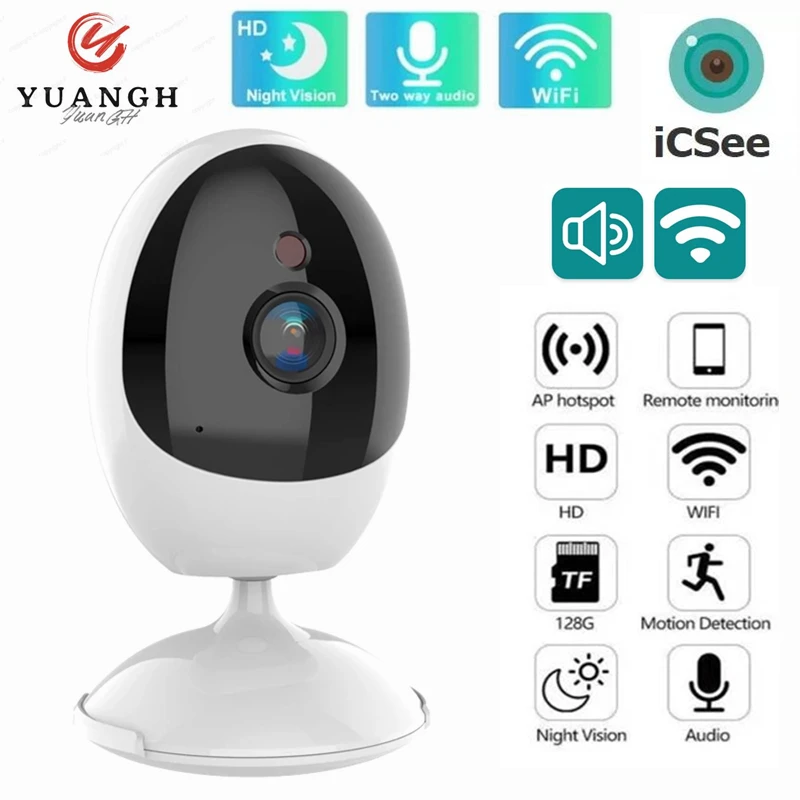 ICSee 2MP MINI Camera WIFI Surveillance Smart Home Two Ways Audio Security Wireless CCTV Camera Max Support 128G Card