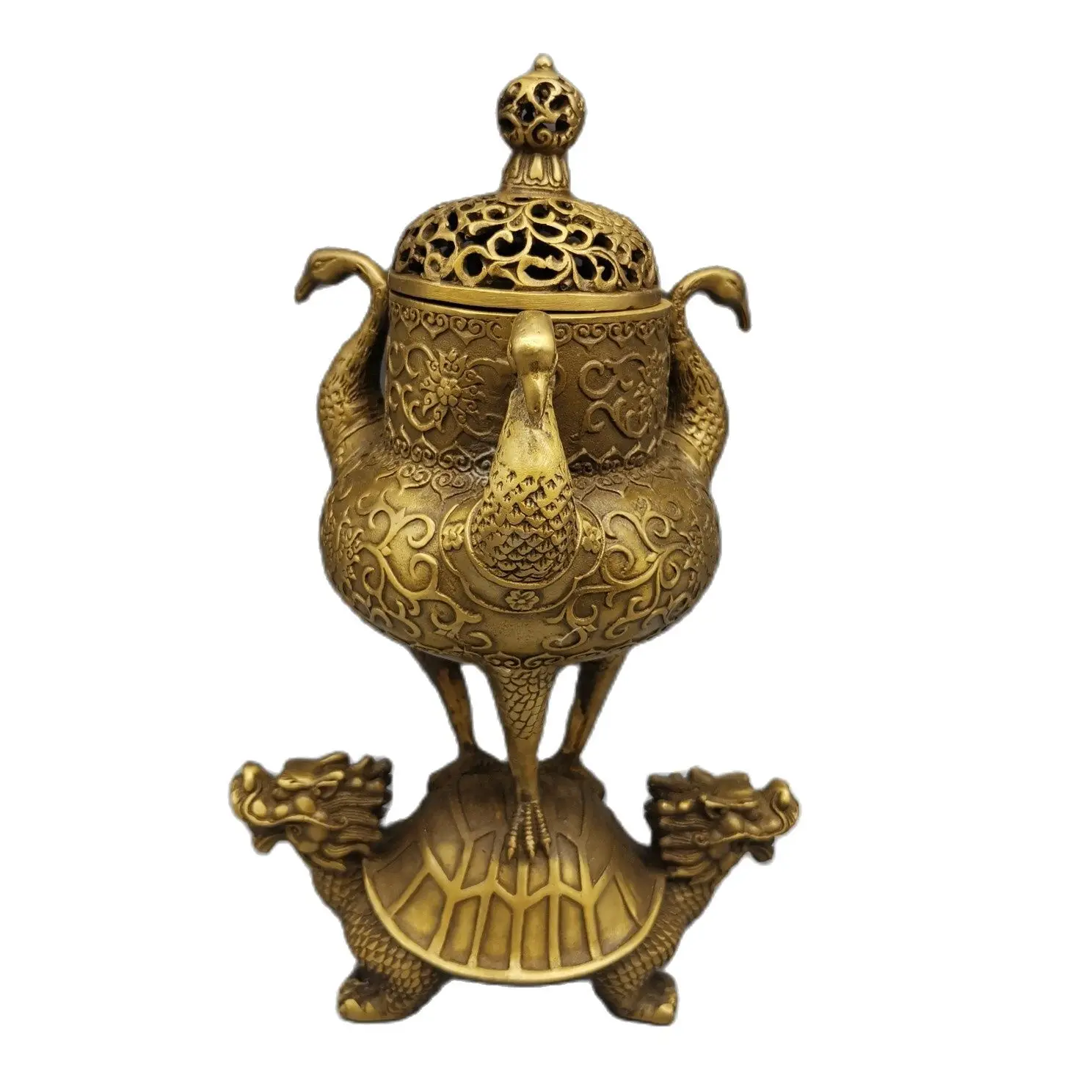 

Brass Dragon Turtle Crane Art Sculpture Incense Furnace Feng Shui Ornament Antique Collection Home Decoration Sculpture Crafts
