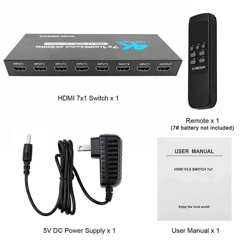 4K 60HZ HDMI Switch 7x1 4x1 3x1 HDMI 2.0 Switcher Audio Video Converter for PS3 PS4 XBOX DVD PC To TV HDTV Monitor or Projector