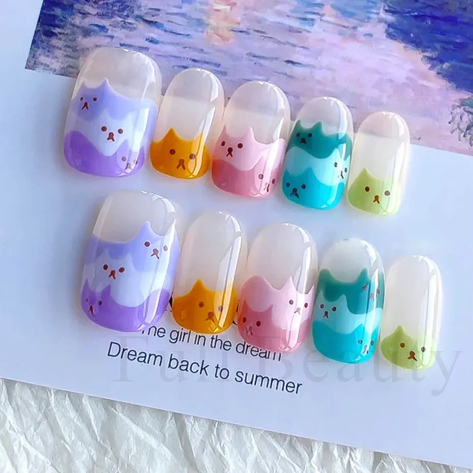 Nail Stickers Nail Art Decoration Nail Decals 3D Cartoon Cute Cat Nail Childlike Stickers Kawaii Colorful Animals Series New Nail Art Tattoo Design Manicure Decal LASTZ-CS186