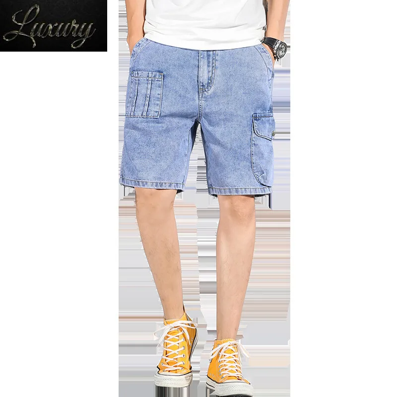 

Denim Shorts Mens Big Size 5XL 6xl 7xl Washed Half Pant Knee Length Large Loose Bermuda Male Plus Blue Jeans Men