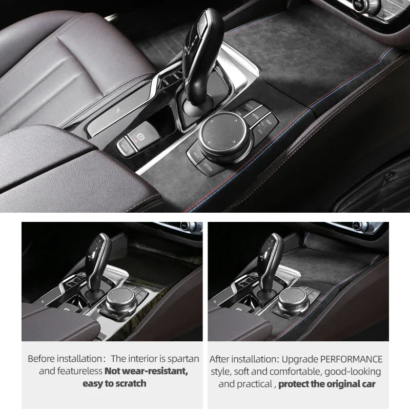 BMW G30 G32 G38 Alcantara 자동차 인테리어 센터 콘솔 기어 시프터 패널 트림 커버 성능 스티커 액세서리로 제작