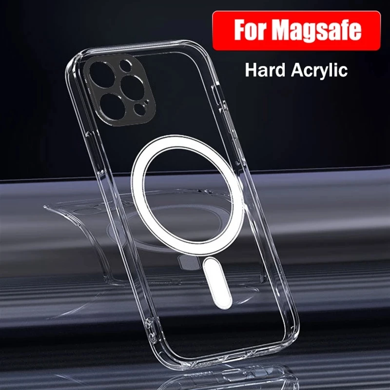 Crystal Clear Glossy Hard Acrylic Magnetic Phone Case with Wireless Charging Capability