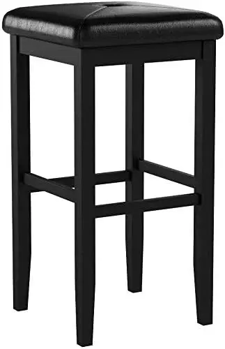Upholstered Square Seat Bar Stools Set of 2, Black, 29-inch