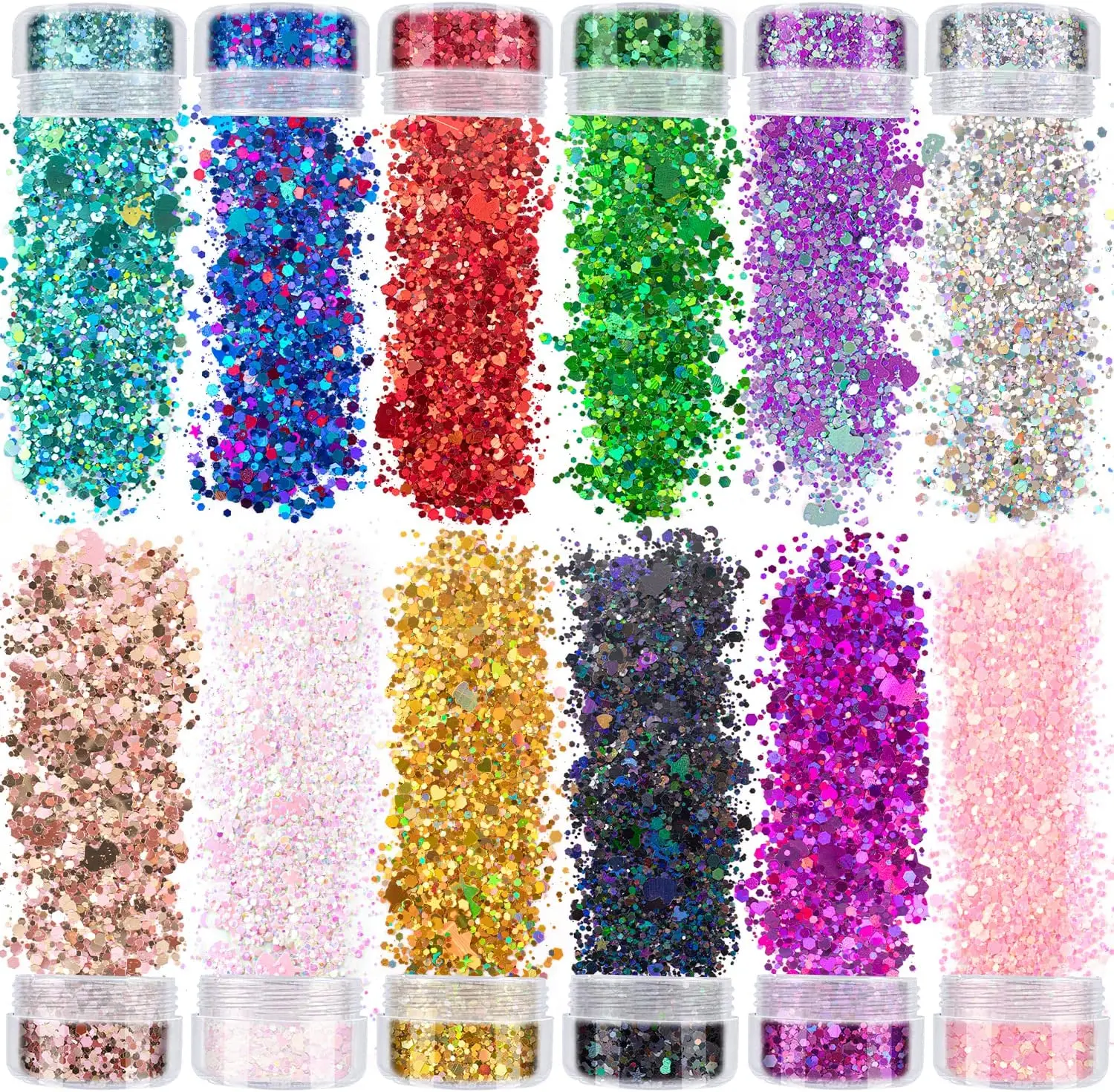 

4 Jars of Multi-Shaped Cosmetic Chunky Glitter 4 Colors (76g/2.7oz) Nail ARt Glitter Fine Powder+1mm+2mm+3mm Sequins Flake