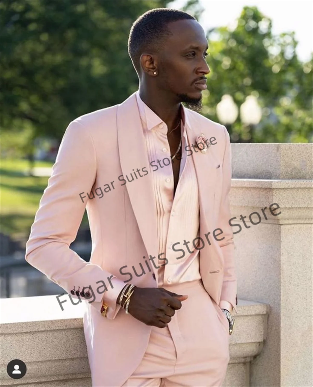 

Fashion Pink Wedding Men Suits Slim Fit Shawl Lapel Groom Tuxedos 2 Pieces Sets Luxurious Male Blazer Trajes De Hombre
