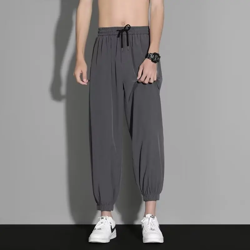New Summer Thin Style Young Style Ice Shreds Men Trend Bound Feet Loose Workwear Handsome Quick Drying Casual All-match Trousers