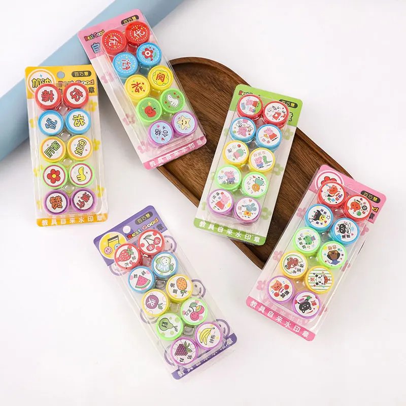 Sanrio Self-Ink Stamps 10Pcs/Set Cute Hello Kitty Kuromi Melody Cinnamoroll Face Seal Diy Painting Photo Album Stamp Kids Toys self ink stamps