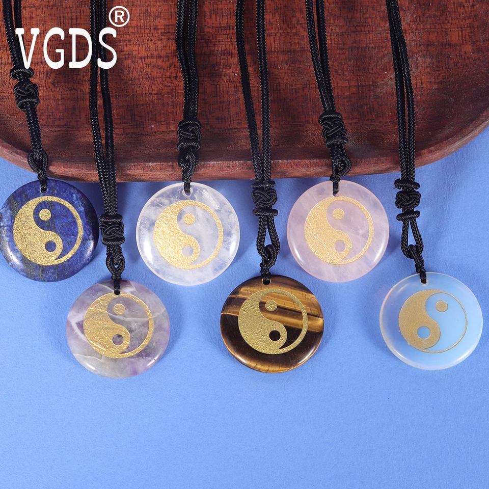 Chinese FengShui Amulet Crystal Quartz Tai Chi Yin Yang Fish Symbol Necklaces Taoist Reiki Energy Exorcism Pendants Jewelry