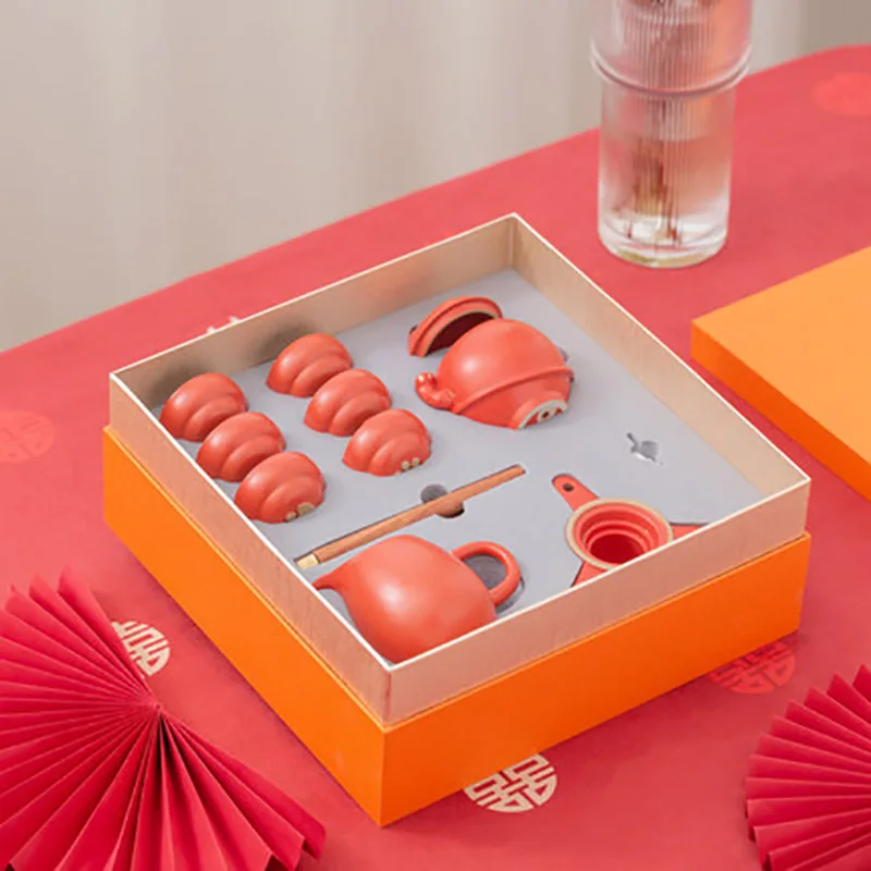 Chinese Ceramic Kungfu Tea Set,Semi-Automatic Teapot with Strainer,Tea Service Set for Wedding, Newlywed Souvenir Gift