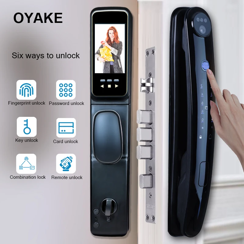 Smart Door Lock Smart Lock Electronic Lock Fingerprint Door Lock Password Lock Smart Door Lock Electronic Peephole Biometric Fingerprint Password digital electronic lock Remote ControlUltra-clear Big Scre